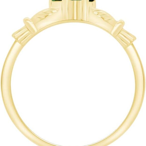 Heart Cut Simulated Birthstone & Cubic Zirconia Claddagh Ring In 14k Gold Over S - Picture 4 of 6